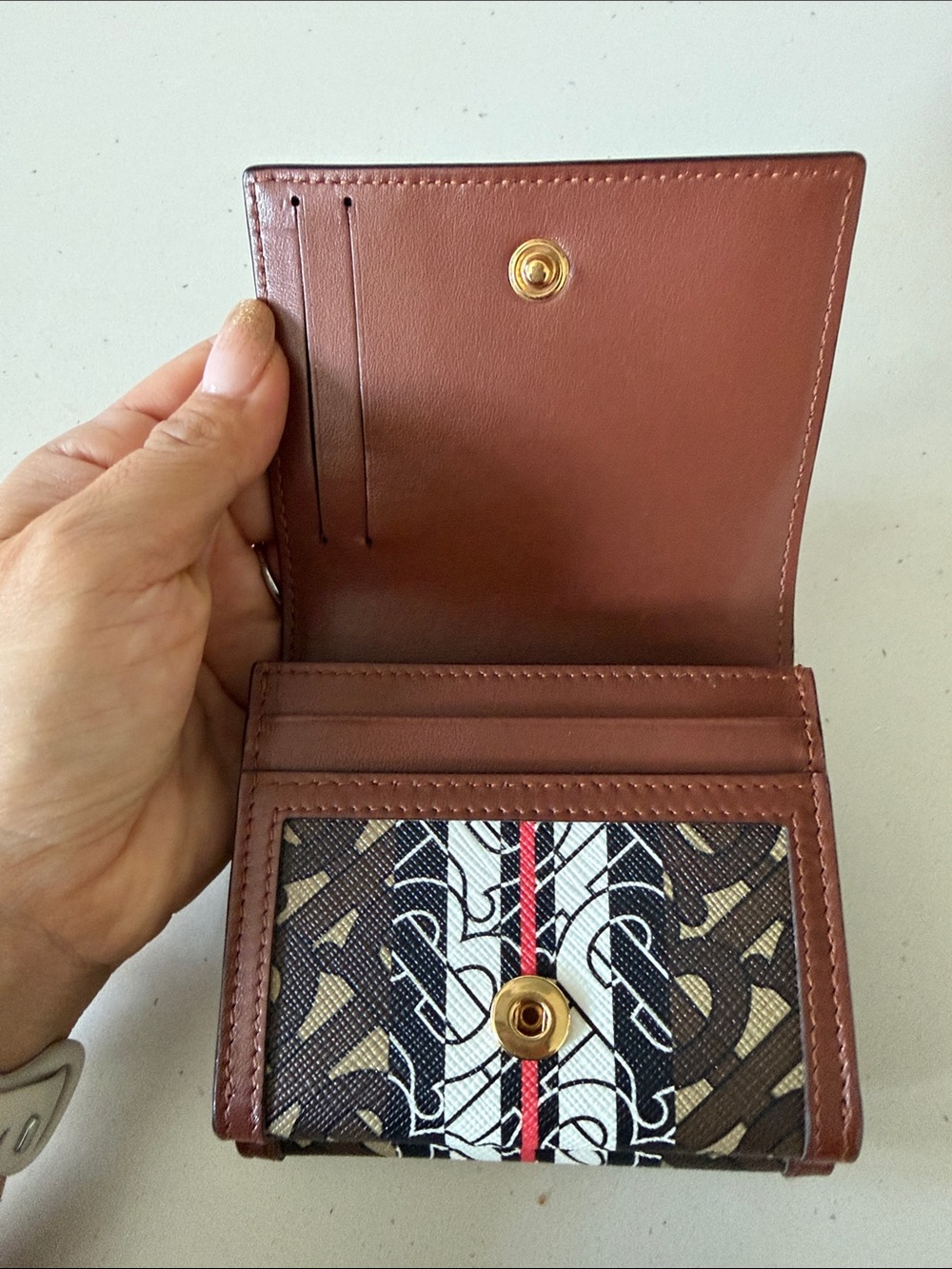 Burberry Brown Monogram Wallet with White & Red Center Stripe - Picture 4 of 6